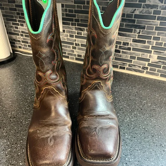 Justin Cowboy Cowgirl  Boots Women Girls Size 9, Brown leather - Picture 2 of 14